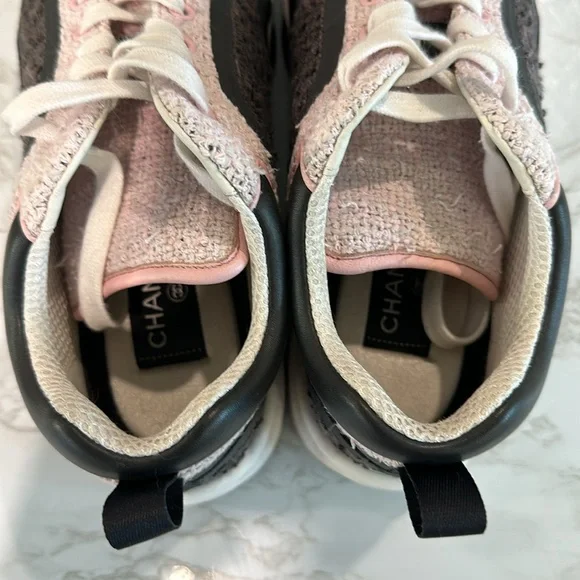 CHANEL pink and grey tweed sneakers size 37.5 - Picture 4 of 12